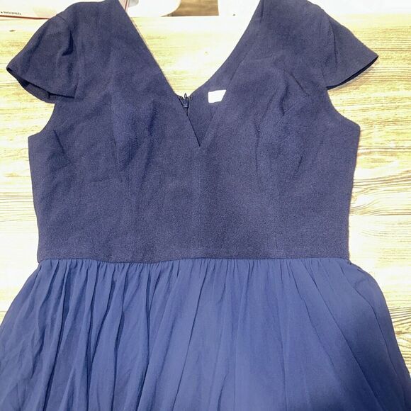 Dress the Population Corey Chiffon Fit Flare Cocktail Blue V-Neck Size Large. 15 - Picture 3 of 11